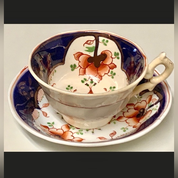 Eary 19th Century Gaudy Welsh Pink Lustre Double Square Pattern Cup & Saucer - Picture 3 of 10